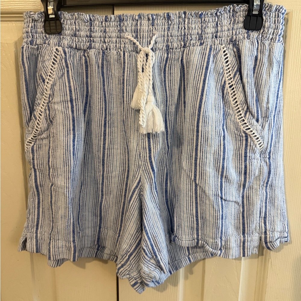 Briggs New York Blue & White Striped High Waist Drawstring Shorts
